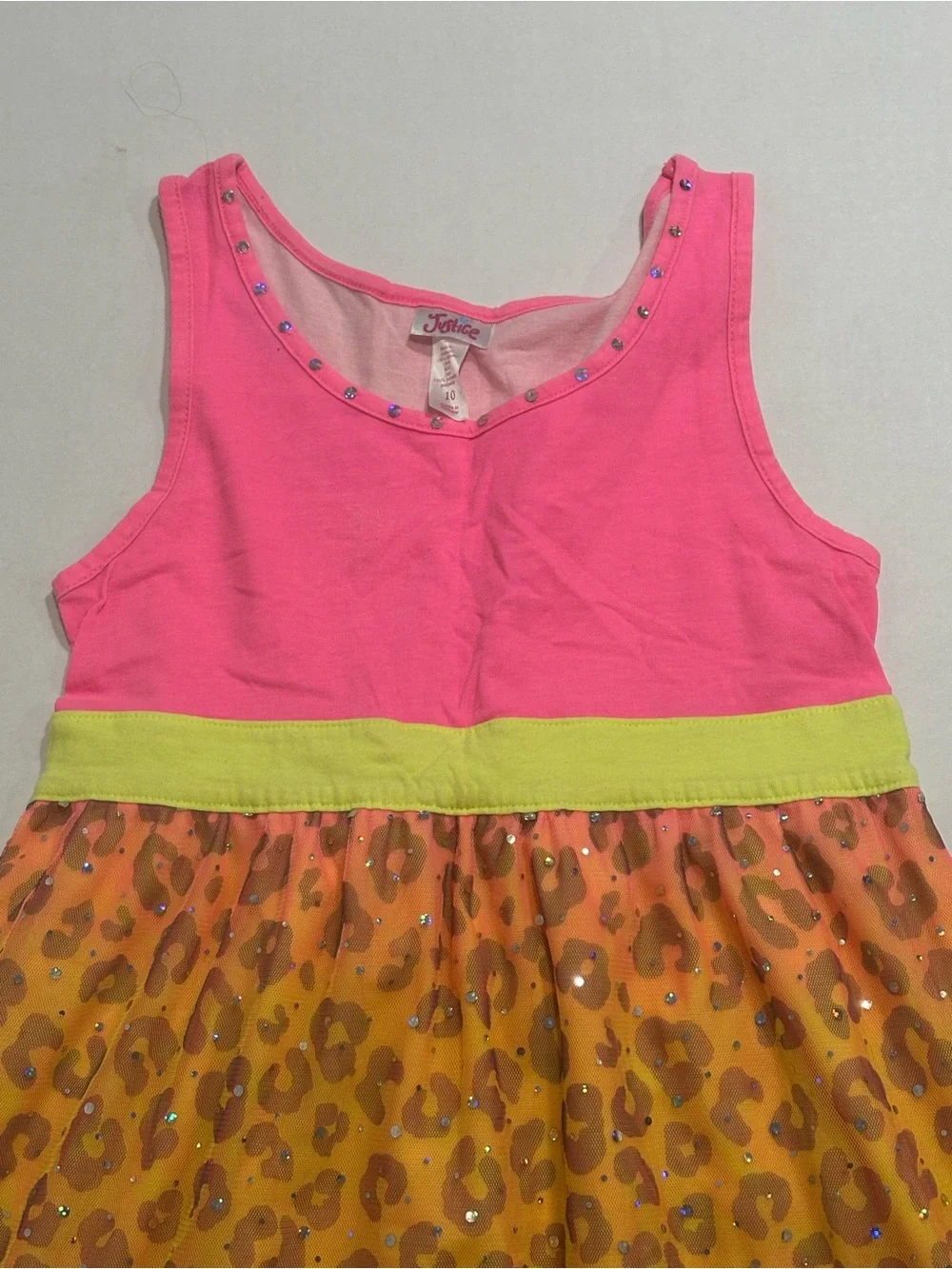 Justice Girls Pink Leopard Print Sequin Sundress Size 10 Sleeveless Knee Length